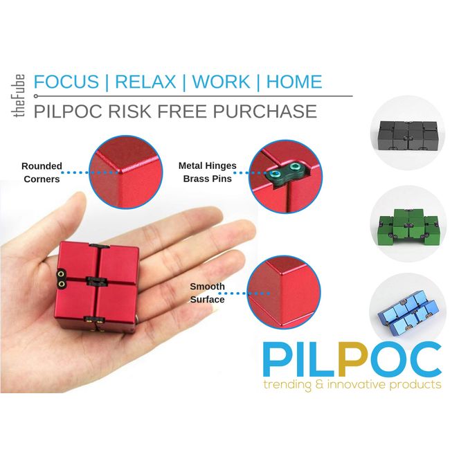 PILPOC theFube Infinity Cube Fidget Desk Toy - Aluminum Infinite Magic Cube  with Case, Sturdy, Heavy, Relieve Stress and Anxiety, for ADD, ADHD, OCD