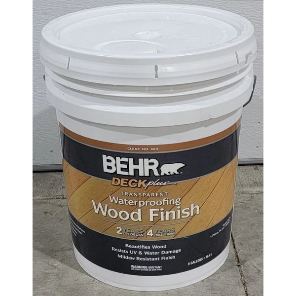 BEHR TRANSPARENT WATERPROOFING WOOD STAIN NO. 400 Natural Clear 5 Gal.