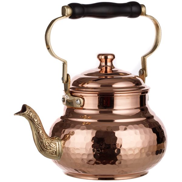 DEMMEX 1mm Thick Hammered Copper Tea Pot Kettle Stovetop Teapot, 1.6-Quart