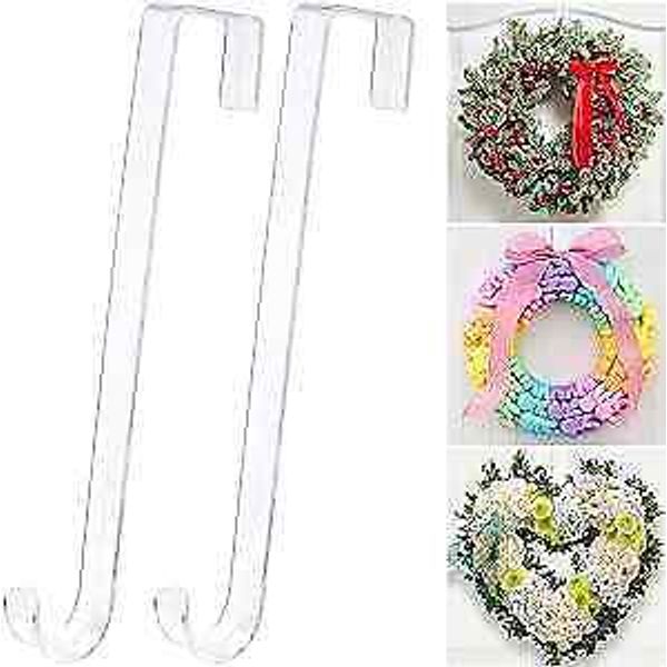 12" Clear Wreath-Hanger Non Scratch Over The Door Hooks,2 Clear-2 Pack-12in