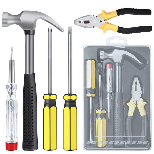 E·Durable Household Hand Tool Kit 5 Pcs Home Tool Set General Repair Toolkits for DIY Home Garage and Workshop with Toolbox