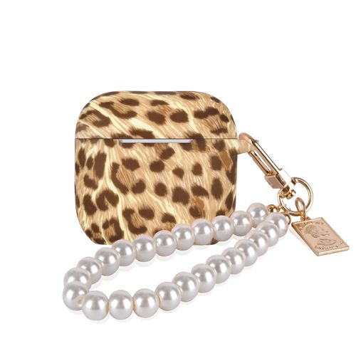 CameCosy Compatible for AirPods 4 Case for Women with Brown Leopard Print Design, Soft TPU Shockproof Protective Skin Cover for Airpods 4th Generation with Pearl Bracelet Keychain