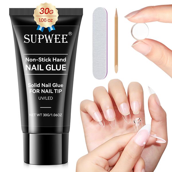 SUPWEE Solid Nail Glue Gel Nail Rhinestone Glue Gel for Acrylic Nails Super Strong Nail Tips Glue Gel Press On Nail 3D Nail Art Strong Adhesive for Acrylic Decoration 30g