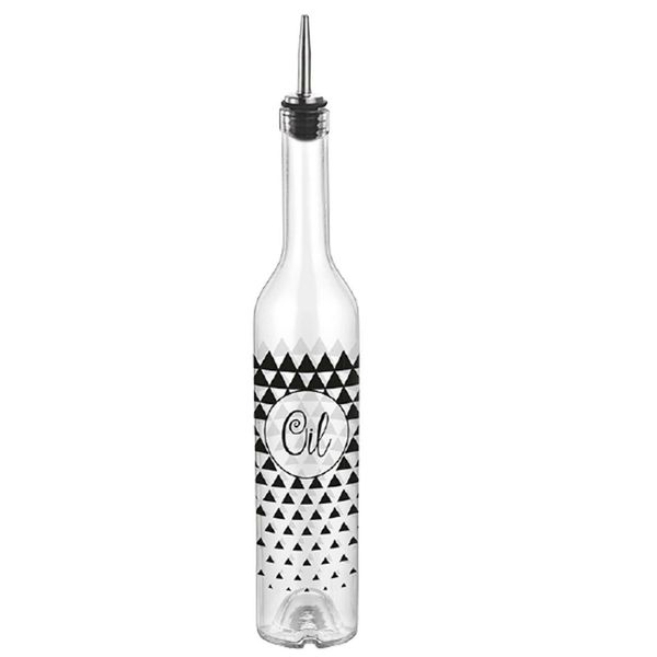 Decorated Glass Bottle, Drip-Free Oil Bottle with Steel Pourer Spout, 17 oz