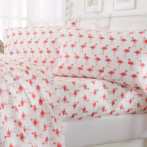 Great Bay Home 3-Piece Twin Coastal Microfiber Sheet Set | Nautical-Printed, Ultra-Soft Sheets | Wrinkle & Fade Resistant Beach-Themed Prints & Patterns Bedding Sheets & Pillowcases. (Twin, Flamingo)