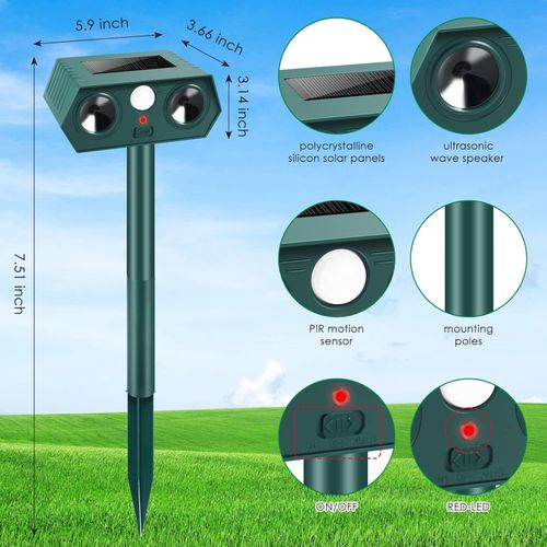4 Pack Solar Ultrasonic Animal Repellent Cat Deterrent Outdoor Deer Repellent Devices with Motion Sensor Animal Repeller to Raccoon Squirrel Rabbit Dog Skunk with lP44 Waterproof for Yard Lawn