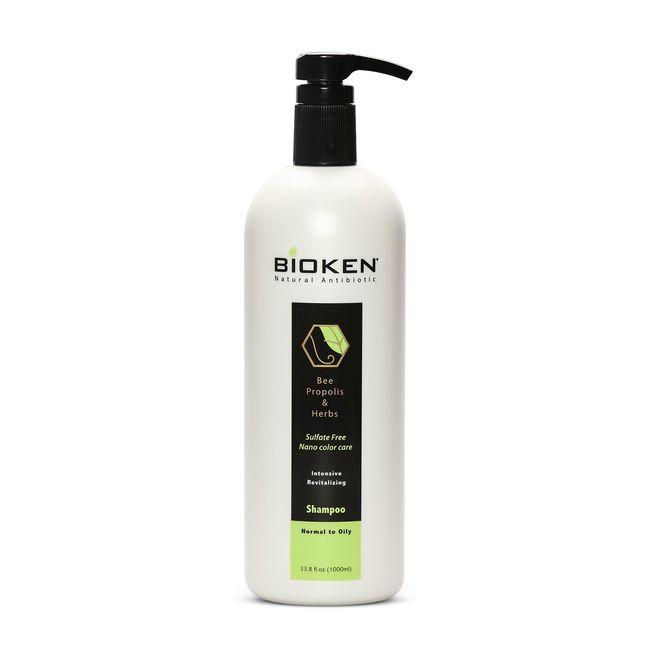 Bioken Intensive Revitalizing Shampoo – 33.8 oz Normal to Oily Hair Bee Propolis Herbs Promote Hair Growth Hydrating Moisturizing Nano Color Care Sulfate Free