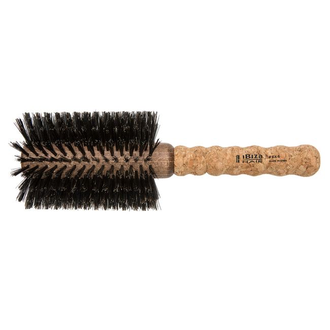 Ibiza Hair Professional Round Boar Hair Brush (EX5, 80mm), Lightweight with Reinforced Bristles & Cork Handle, For Loose Curls, Big Volume & Large Sections, Add Texture & Shine for Medium to Long Hair