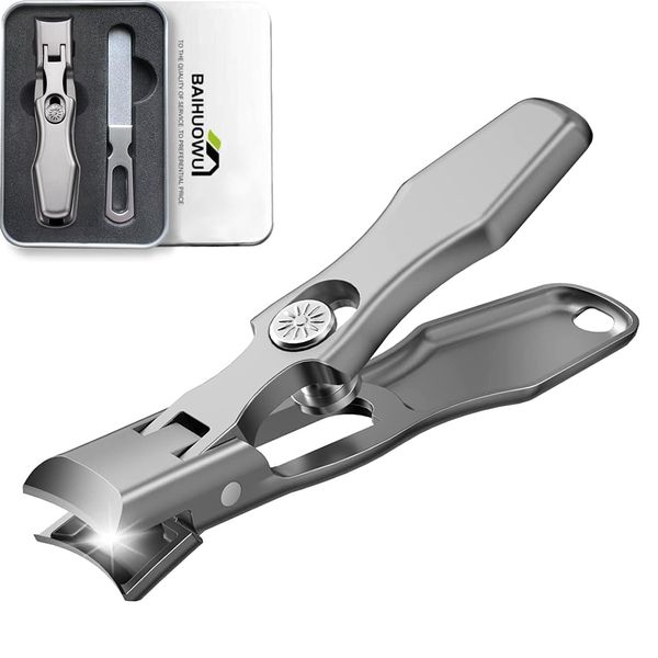 Nail Clippers, Shatterproof, Made in Japan, Stainless Steel, Nail Clippers Set, Nail File, Extra Large Opening, One Click Switch, Storage Case, Waterproof, For Hands and Feets, For Various Nails, Sharp Unisex, Silver