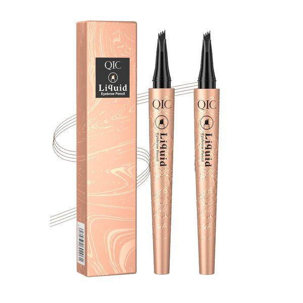 ObiPosay 2 pcs Waterproof Light Brown & Black Eyebrow Microblading Pen - Four Point Brow Pen.