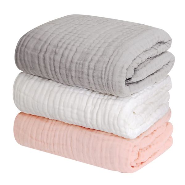 Keratta Baby Bath Towel, Baby 6 Layered Gauze, 41.3 x 41.3 inches (105 x 105 cm), Square, Dull Color (Gray, White, Pink)