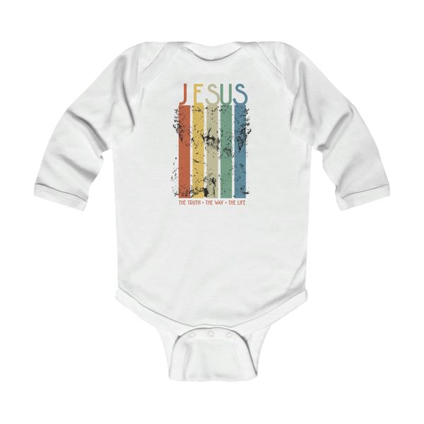 Infant Long Sleeve Bodysuit, Jesus the Truth the Way the Life, Christian Inspiration - White / 6M