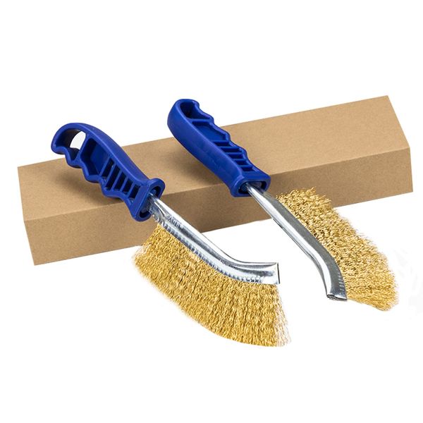 SALI Wire Brushes for Cleaning Rust Removal Heavy Duty Brass Brush Tool 11" Long Handle with Plastic Handle,for Automotive,Grill,Paint , Welding Slag&Household，More and Thicker Bristles Pack of 2