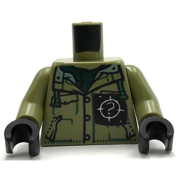 Lego New Olive Green Torso Button Up Shirt w/ Hood Open Collar Piece