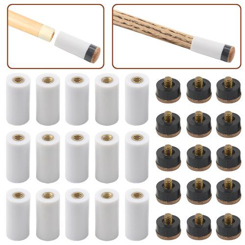 XINGYHENG 15 Set(30pcs) Billiard Cue White Ferrules with Screw-on Replaceable Cue Tips Billiard Accessories Replacement Parts Stick Repair Tool Set(13mm Brown Tip Set)