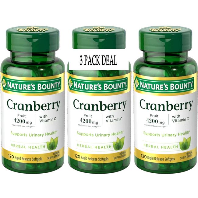 3 Pack Cranberry Wt Vitamin C & E 4200mg 360 Sftgls (3x120) Urinary Track Health