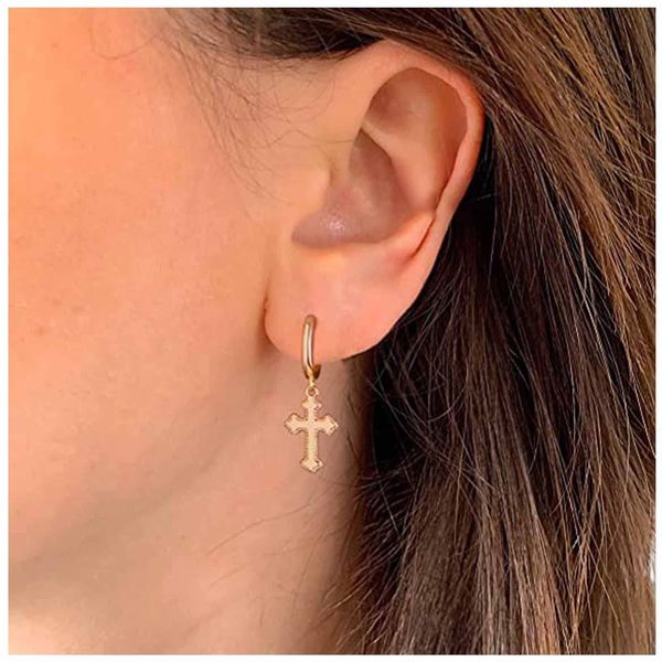 Yheakne Vintage Cross Hoop Earrings Cross Dangle Earrings Gold Huggie Hoop Drop Earrings Religious Earrings Jewelry for Women and Girls