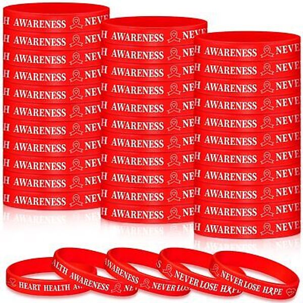 Heart Health Awareness Silicone Wristband Bracelets with Ribbon Red Ribbon Aw...