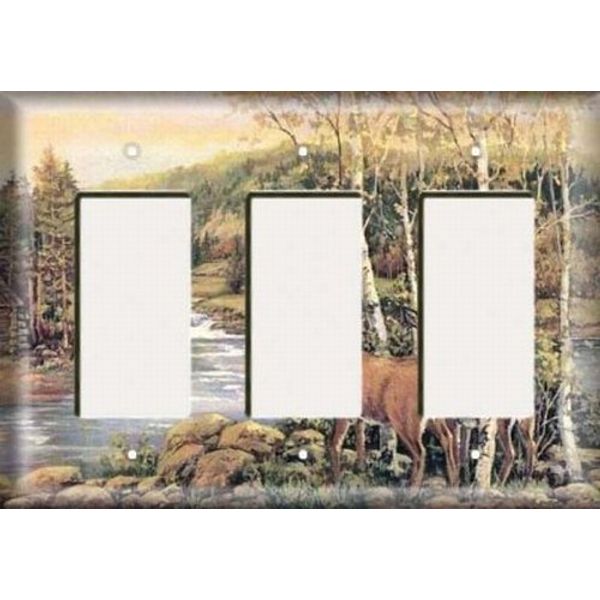 SnazzySwitch Decorative Light Switch Cover Plate - Deer Creek - Triple Rocker (Three Decora) Switch Or Outlet