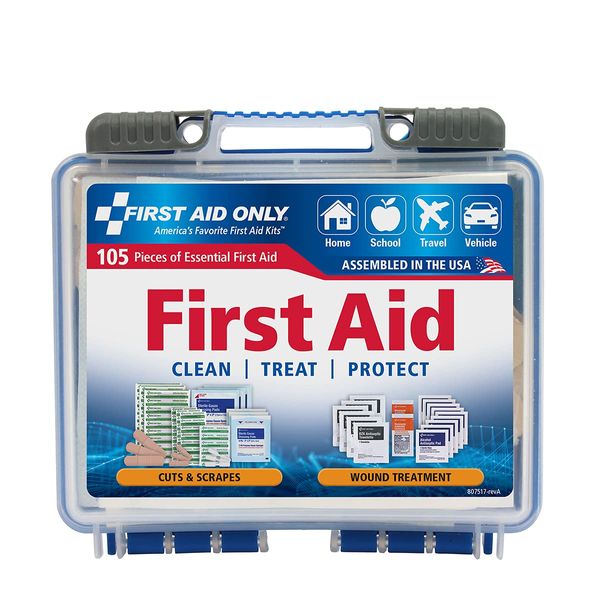 First Aid Only On-The-Go Emergency First Aid Kit for Home, Work, and Travel, 105 Pieces