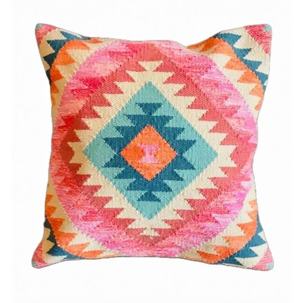 Pink Cushion Cover Multi Colour PET Hand Loomed Kilim Cushion Covers 50 x 50 cm