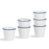 Nicola Spring Country Farmhouse White Breakfast Egg Cup Set with Blue Rims - Pack of 6 Cups