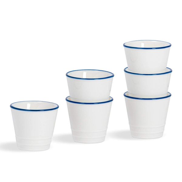 Nicola Spring Country Farmhouse White Breakfast Egg Cup Set with Blue Rims - Pack of 6 Cups