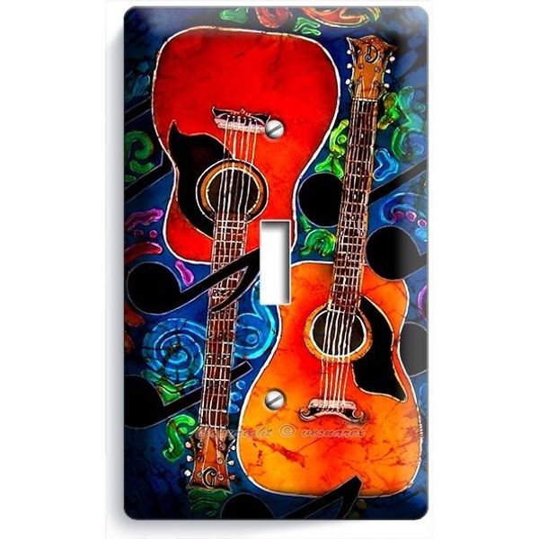 TWO ACOUSTIC GUITARS ABSTRACT MODERN MUSIC SINGLE LIGHT SWITCH WALL PLATE COVER