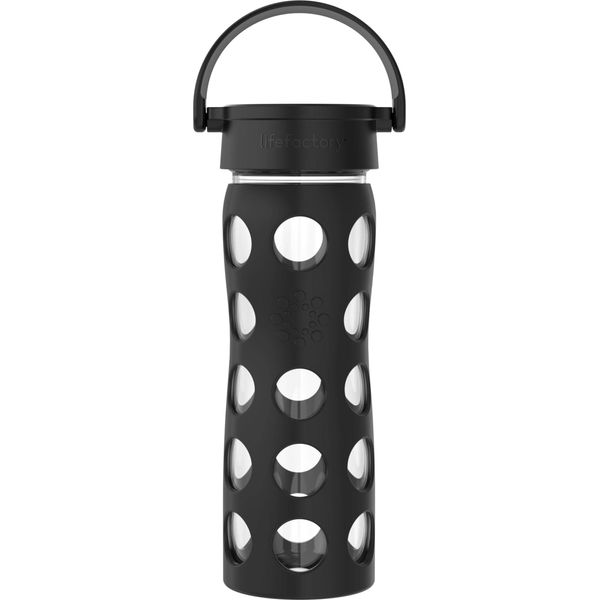 Lifefactory 16-Ounce BPA-Free Glass Water Bottle with Classic Cap and Protective Silicone Sleeve, Onyx