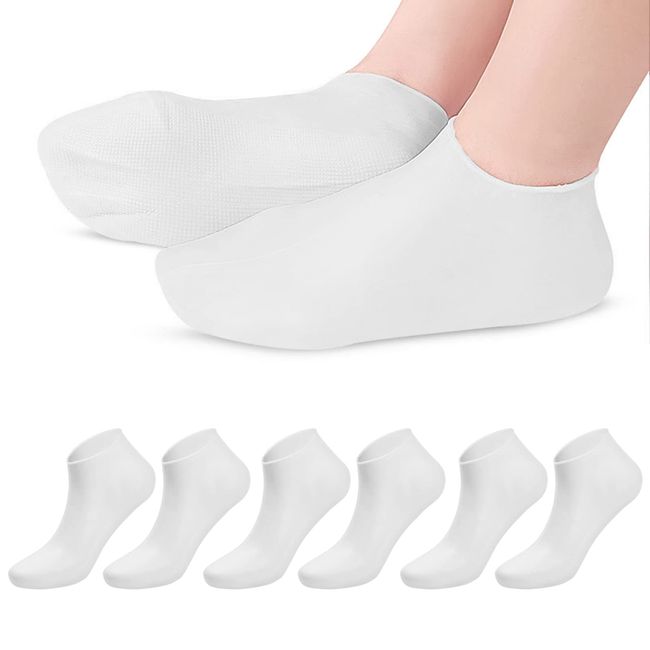 3 Paare Feuchtigkeitsspendende Socken, SEBS Fußpflege-Socken Für Männer und Frauen, Gel Socken für Schwielen Trockene Harte Rissige Füße Knöchel Ferse (Weiß)