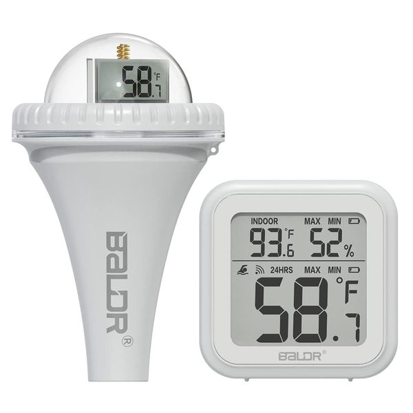 BALDR Pool Thermometer, 360 Degree Hemispherical Housing, Vertical LCD Display, Floating, Easy to Read, Wireless Pool Thermometer, Waterproof Digital Floating Thermometer