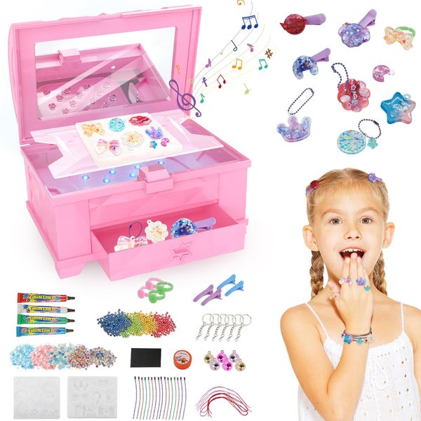 Fistone Resin Jewelry Making Kit, Magically Sets from Gel to Gems, Jewelry Making Kit with Resin Baking Machine, DIY Jewelry Accessories for Keychains, Jewelry & More, DIY Crafts for Kids Age 6-10+