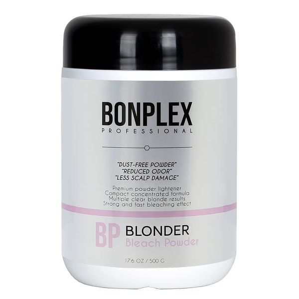 BONPLEX Blonder Bleach Powder | Dust Free | Reduced Odor | Less Scalp Damage | Compact Powder Lightener | Multiple Clear Blonde Results | Strong and Fast Bleach Powder 17.6 oz