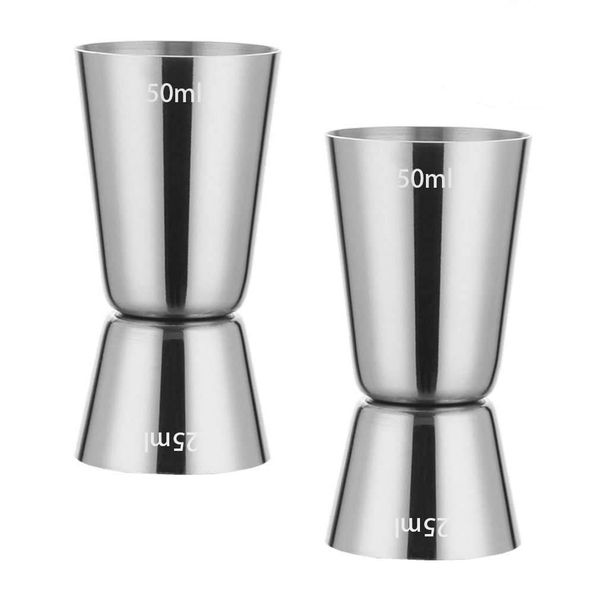 Sunerly Rainbow Plating 304 Stainless Steel 25/50 ml Measure Jigger Bar Craft Dual Spirit Measure Cup Peg Measuring Cup for Bar Party Wine Cocktail Shaker (2 * 25-50ml)