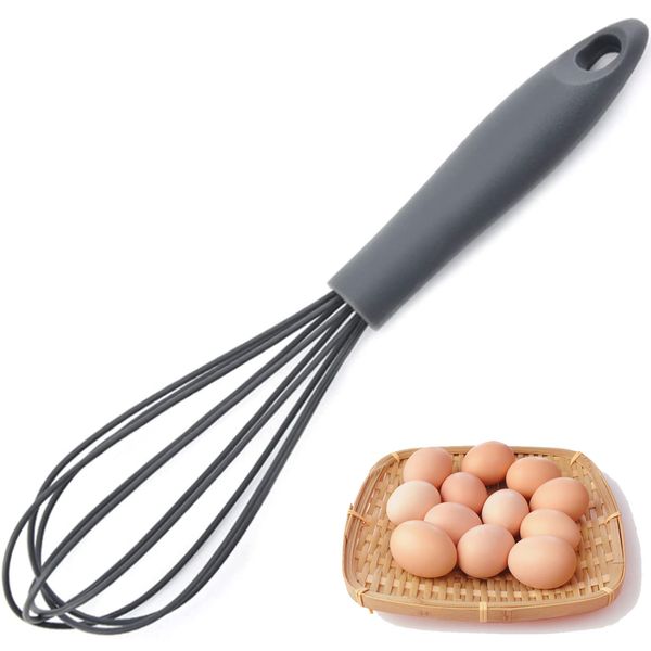 Silicone Whisk, Heat Resistant Kitchen Whisks for Non-Stick Cookware, for Blending, Whisking, Beating, Frothing & Stirring, Can be Suspended, Saving Space (Grey)