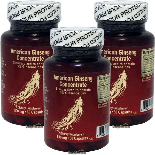 3 x American Ginseng Concentrate 500 mg 60 Capsules