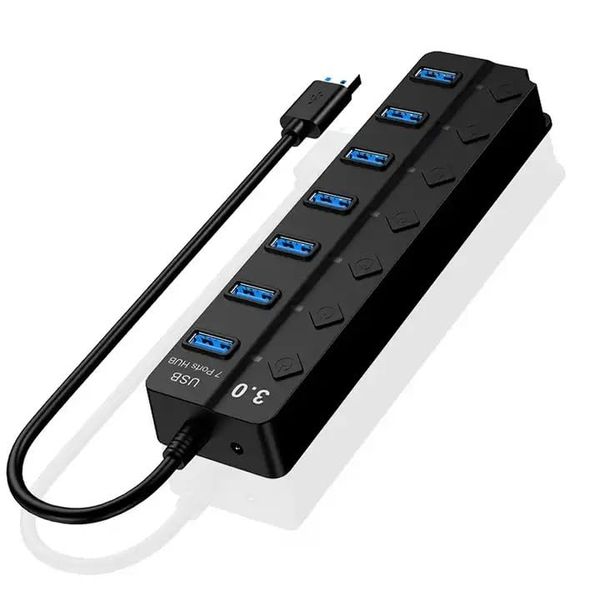 ISMMIK USB HUB 3.0 External 7 Port USB Splitter Usb 30 7 Port Hub With LED Indicator For PC Laptop Mac Notebook Desktop