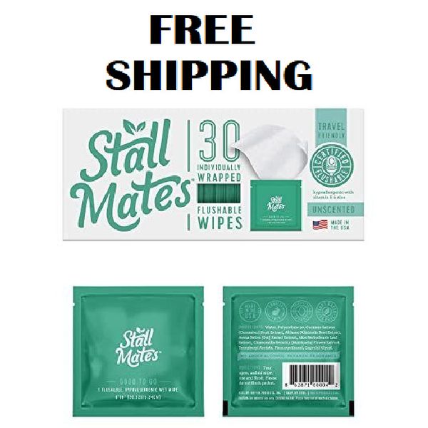 Stall Mates Wipes - individually wrapped Unscented Flushable wipes for travel