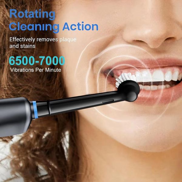 Electric Toothbrush Rotary Rechargeable for Adults Rotating Electric Toothbrush with Soft Brush Heads Deep Clean Electric Toothbrush with 2 Minute Smart Timer IP67 Waterproof (White, 8 Heads)