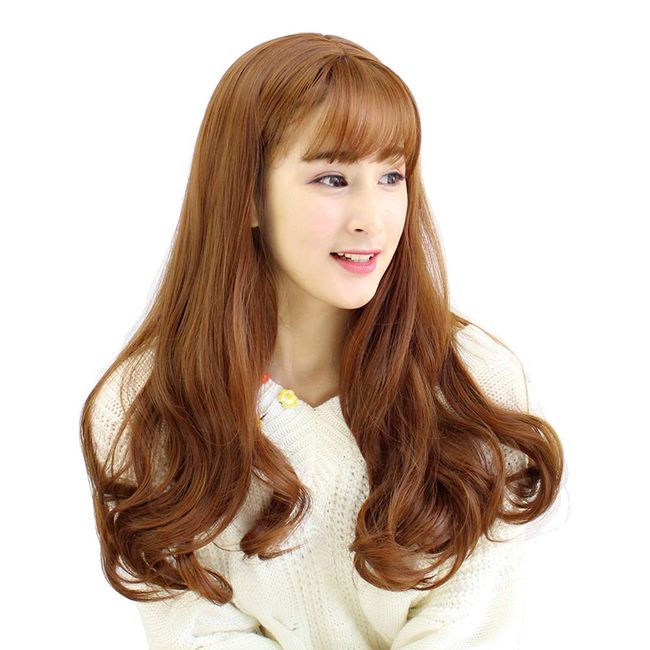 SAJANDA Wig Full Wig Long Curly Bangs Small Face Effect Natural Heat Resistant Fashion Curly Hair