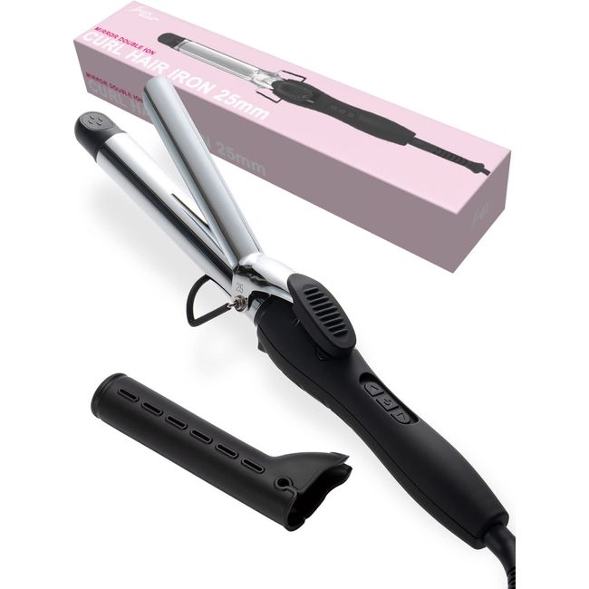 Salonmoon Curling Iron, 1.0 inch (25 mm), Double, Negative Ions, International Compatible, 176°F to 488°F (80°C to 220°C), 29 Levels, Silicone Case Included