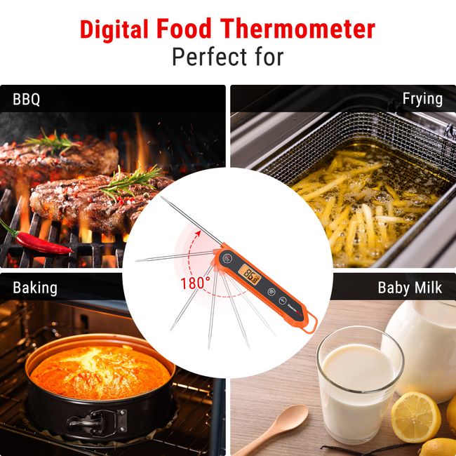 Digital Cooking Meat Thermometer with Folding Probe Waterproof LCD
