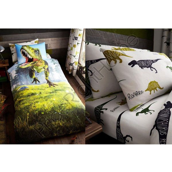Dino T-Rex Duvet Set Single & Dinosaurs Single Fitted Sheet and Pillowcase
