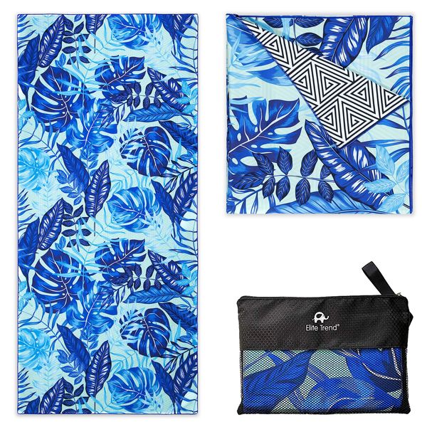 Elite Trend XL Beach Towel for Travel – Extra Large 78x35 Inch w/Bag – Lightweight Microfiber, Compact, Soft, Quick Dry, Sand Free – for Swimming, Pool, Camping, Yoga, Workout – Palms