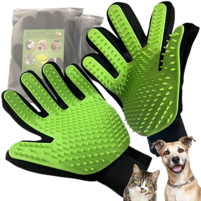 The Pets Smile 1 Paar Fellpflege Handschuhe, Katzenhandschuh, Massagehandschuhe, Fellpflegehandschuh, Hundehandschuh, Bürsten, Haarentfernung, Deshedding, Langhaar (Grün 1 Paar)