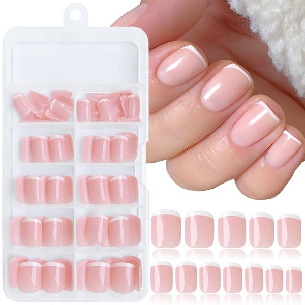 LoveOurSHome 120pc French Press on Nails Short Fake Nail Short Press on Nail Square False Nail White Acrylic French Tips Press quare Nail Short Artificial Nail & Glue Adhesive Tabs for Women Girls