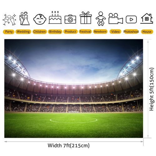 Soccer Field Backdrop, Football Pitch Stadium Theme Photography Background,Sports Backdrops for photoshoot Birthday Party Decoration Supplies Banner 7x5ft