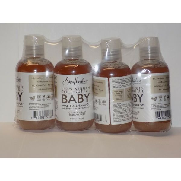 4 pc Shea Moisture Baby Wash & Shampoo 100% Virgin Coconut Oil 3.2 Oz body skin