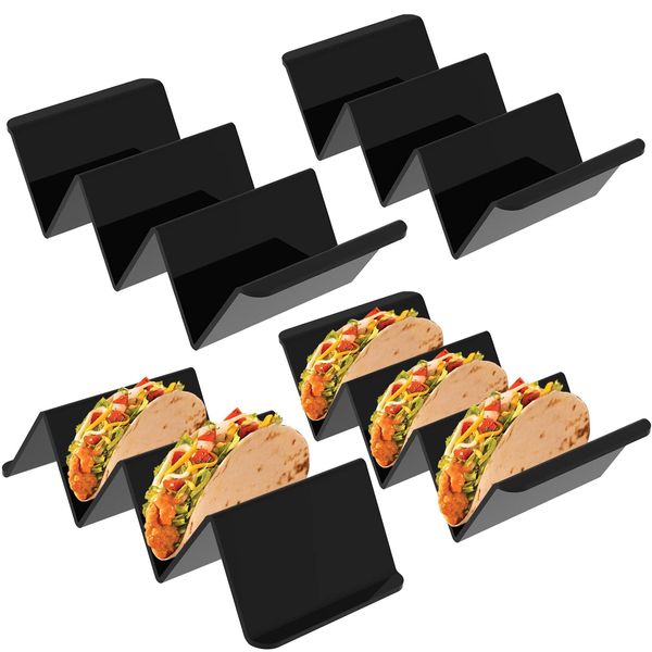 webake Taco Holder Stand 4 Pcs Acrylic Taco Rack Holders Taco Tray for Taco Shells, Restaurant and Home Use, Black