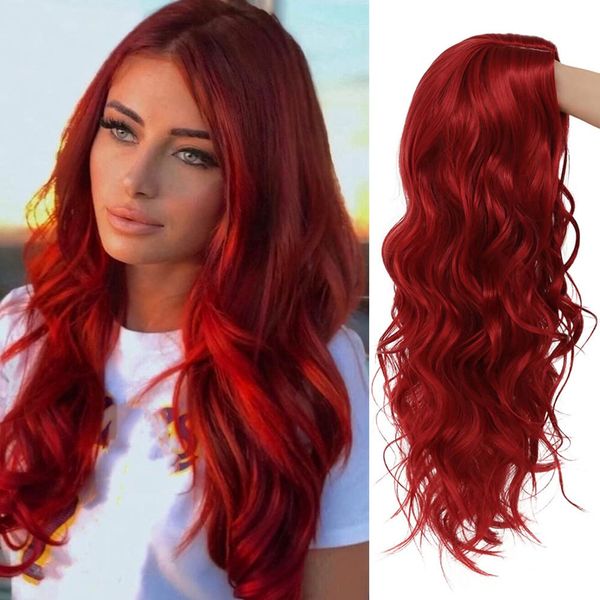 Dai Cloud Long Red Wavy Wigs for Women Curly Middle Parting Synthetic Hair Wig Natural Cosplay Halloween Costume Wigs